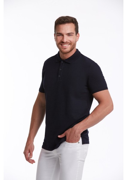 Erkek Lacivert Regular Fit %100 Pamuk Polo Yaka Tişört