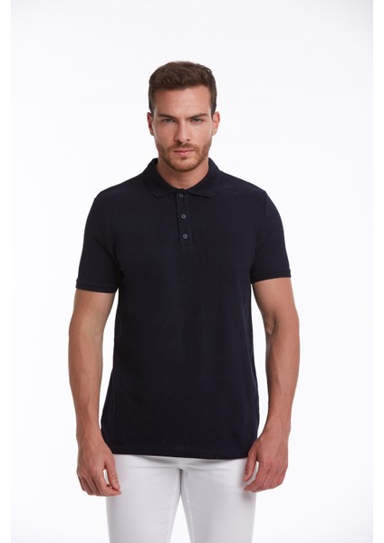 Erkek Lacivert Regular Fit %100 Pamuk Polo Yaka Tişört