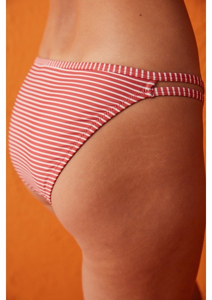 Tarçın Beyaz Çizgili Yanları Boşluk Detaylı Side Bikini Altı fiyatları