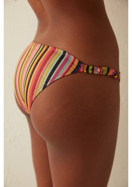 Çok Renkli Çizgili Simli Siena Side Bikini Altı