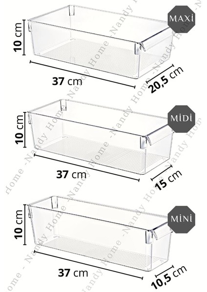 Nandy Home 9'lu Set Tall Clear Buzdolabı & Dolap Içi Düzenleyici Organizer