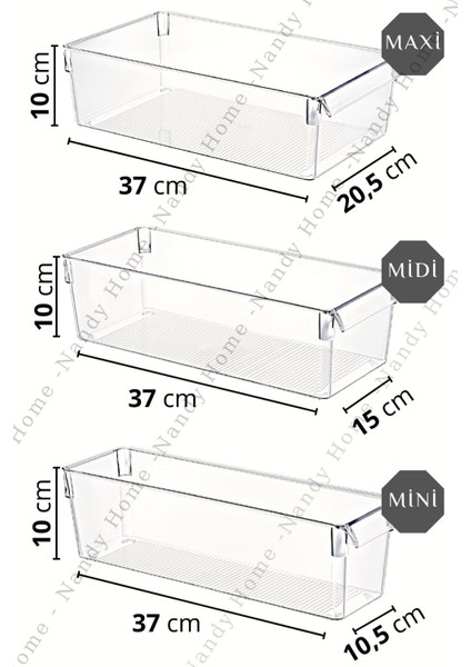 Nandy Home 3'lü Set Tall Clear Buzdolabı & Dolap Içi Düzenleyici Organizer