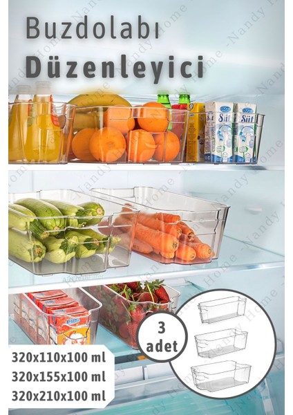 Buzdolabı & Dolap Içi Düzenleyici Organizer 3'lü Set Şeffaf