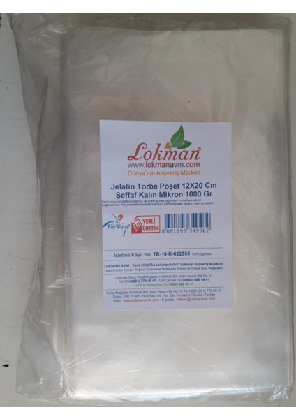 Jelatin Torba Poşet 12X20 cm Şeffaf Kalın Mikron 1000 gr 1 Paket