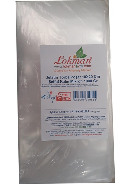 Jelatin Torba Poşet 10X20 cm Şeffaf Kalın Mikron 1000 gr 1 Paket