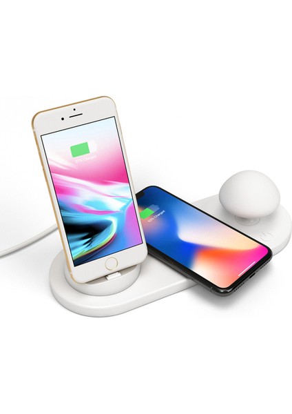 Mantar Gece Lambalı Çoklu Bağlantı Noktalı USB Şarj Cihazı Standı - Beyaz (Yurt Dışından)