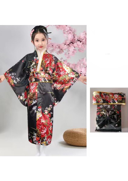 Kemerli Desenli Japon Tarzı Çocuk Kimono L - Siyah (Yurt Dışından) modelleri