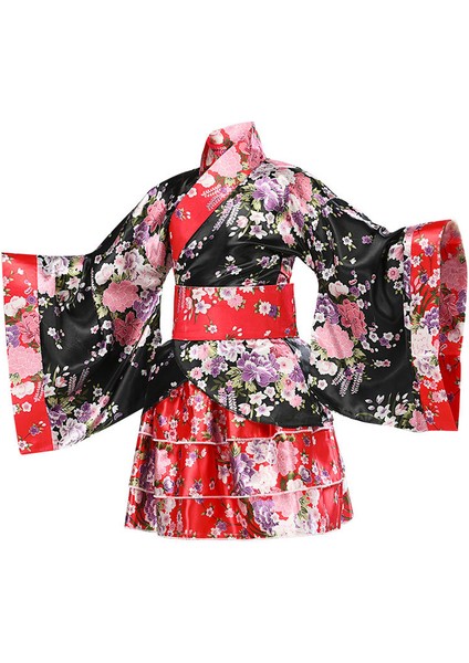 Kalın Kemerli Çiçek Desenli Japon Tarzı Çocuk Kimono M - Kırmızı (Yurt Dışından) modelleri