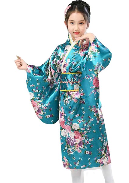 Kemerli Desenli Japon Tarzı Çocuk Kimono Xl - Mavi (Yurt Dışından)