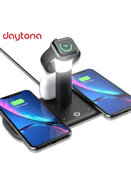BW02 Kablosuz Wireless Hızlı Şarj Standı Iwatch Airpods iPhone Samsung Uyumlu (Kablosuz Şarj Standı)-Siyah