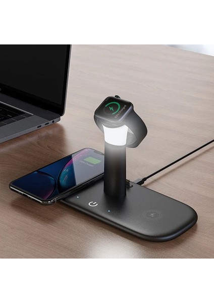 BW02 Kablosuz Wireless Hızlı Şarj Standı Iwatch Airpods iPhone Samsung Uyumlu (Kablosuz Şarj Standı)-Siyah