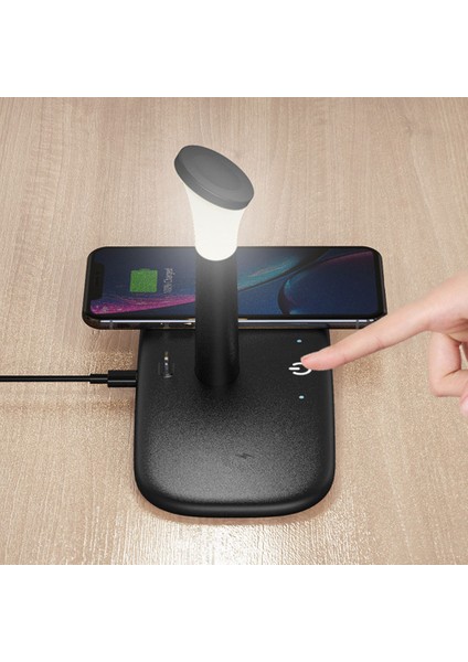 BW02 Kablosuz Wireless Hızlı Şarj Standı Iwatch Airpods iPhone Samsung Uyumlu (Kablosuz Şarj Standı)-Siyah