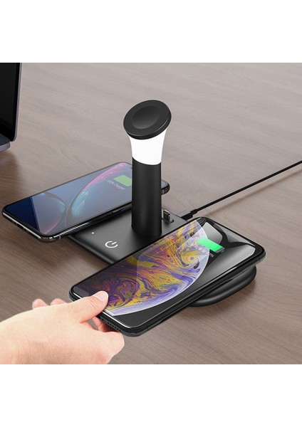 BW02 Kablosuz Wireless Hızlı Şarj Standı Iwatch Airpods iPhone Samsung Uyumlu (Kablosuz Şarj Standı)-Siyah