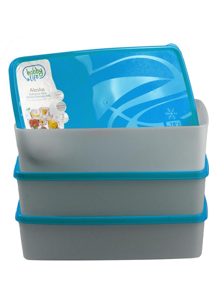 Alaska Nofrost Saklama Kabı 2 Litre 3'lü Mavi