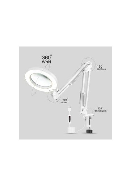 Masa Kelepçesi USB 5x Katlanır Büyüteç Lehimleme Üçüncü El Alet Masa Lambası (Yurt Dışından)