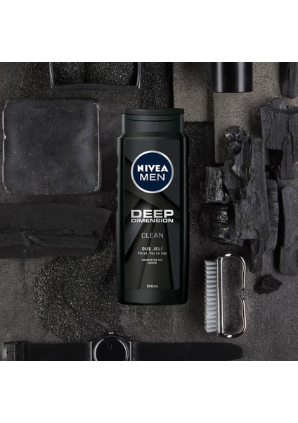 Men Deep Dimension Duş Jeli, Vücut,yüz ve Saç Şampuanı 2X500ML + Banyo Lifi