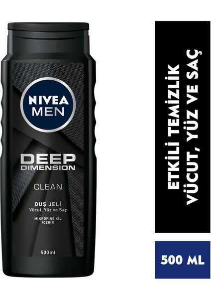 NIVEA Men Men Deep Dimension Duş Jeli, 500 ml x2 Adet,Saç,Yüz ve Vücut için