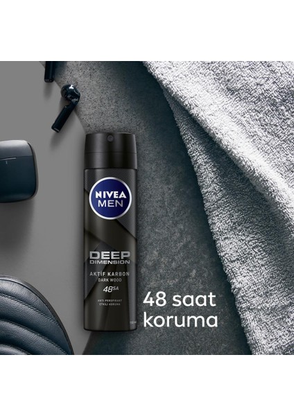 Nıvea Men Deep Dimension Duş Jeli 500ML+ Sprey Deodorant 150ML + Roll On Deodorant 50ML + Banyo Lifi