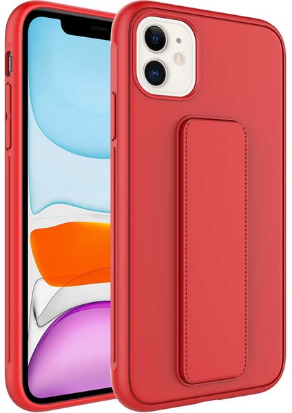 - Apple iPhone 12 - Kılıf Mat Koruyucu El Tutacaklı Stand Olabilen Qstand Kapak - Kırmızı