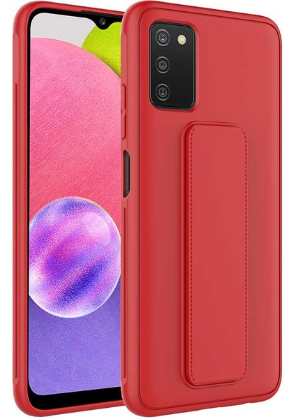 - Samsung Galaxy A03S - Kılıf Mat Koruyucu El Tutacaklı Stand Olabilen Qstand Kapak - Kırmızı - T23024