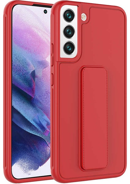 - Samsung Galaxy S22 Plus - Kılıf Mat Koruyucu El Tutacaklı Stand Olabilen Qstand Kapak - Kırmızı