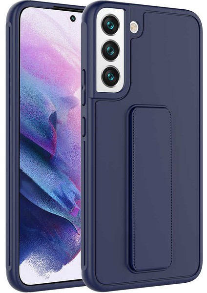 - Samsung Galaxy S22 Plus - Kılıf Mat Koruyucu El Tutacaklı Stand Olabilen Qstand Kapak - Lacivert