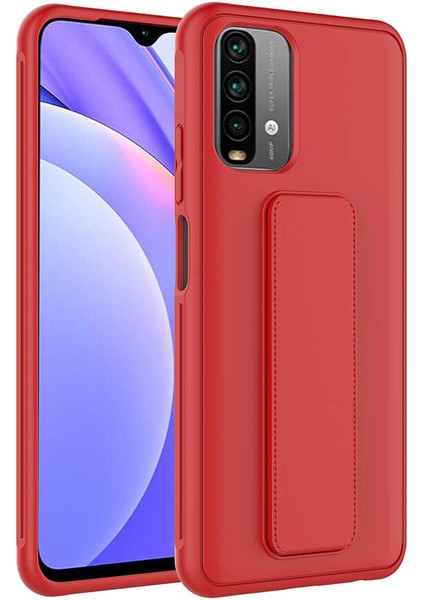 - Xiaomi Redmi Note 10 - Kılıf Mat Koruyucu El Tutacaklı Stand Olabilen Qstand Kapak - Kırmızı