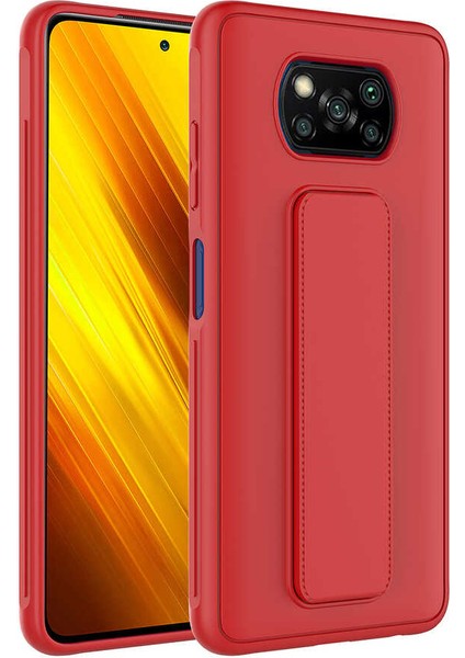 - Xiaomi Poco X3 - Kılıf Mat Koruyucu El Tutacaklı Stand Olabilen Qstand Kapak - Kırmızı