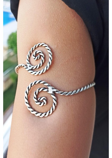 Antik Gümüş Kaplama Spiral Şekilli El Yapımı Ayarlanabilir Kol Bilekliği Pazılık fiyatları