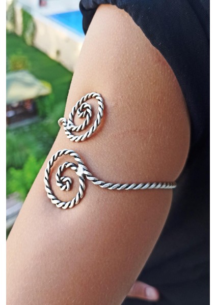 Antik Gümüş Kaplama Spiral Şekilli El Yapımı Ayarlanabilir Kol Bilekliği Pazılık modelleri