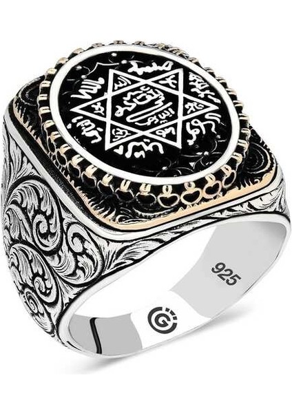 Gümüş Süleyman Mührü Oval Erkek Yüzük