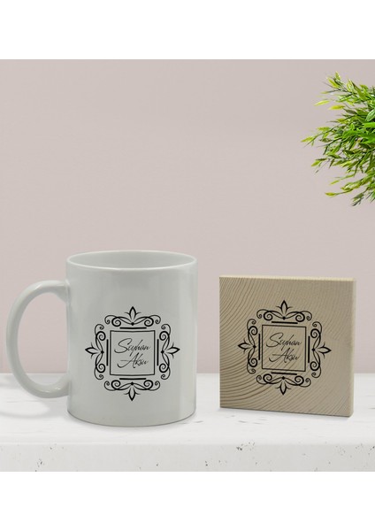 Gift Kişiye Özel Isimli Beyaz Kupa Bardak ve Ahşap Bardak Altlığı Hediye Seti - Model 1 fiyatları