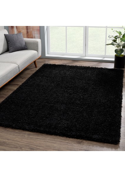 Düz Siyah Yumuşak Post- Peluş Shaggy Modern Dokuma Çocuk Odası Oturma Odası Salon Mutfak Halısı