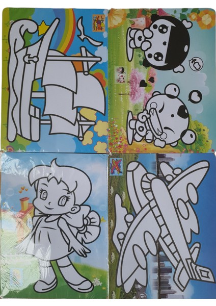 A4 Ebat Karışık Desenli Kum Boyama Seti 4'lü Paket