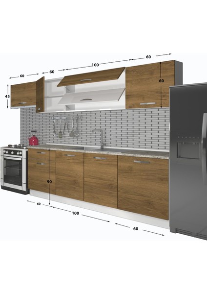 Ekol 280 MDF Hazır Mutfak Dolabı - Tezgah Dahil - Naturel Pera