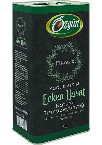 Özgün Zeytin & Zeytinyağı Teneke Soğuk Sıkım Erken Hasat 5 Lt