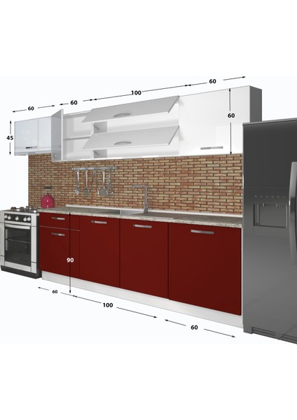 Ekol 280 MDF Hazır Mutfak Dolabı - Tezgah Dahil - Bordo - Beyaz fiyatları