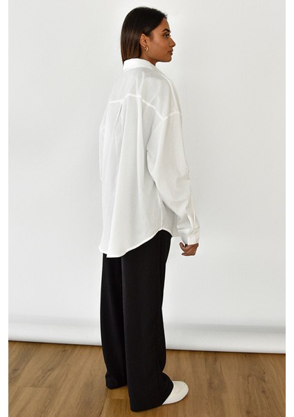 Beyaz Oversize Basic Cepli Poplin Gömlek MG1530 modelleri
