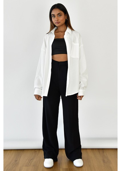 Beyaz Oversize Basic Cepli Poplin Gömlek MG1530 indirimleri