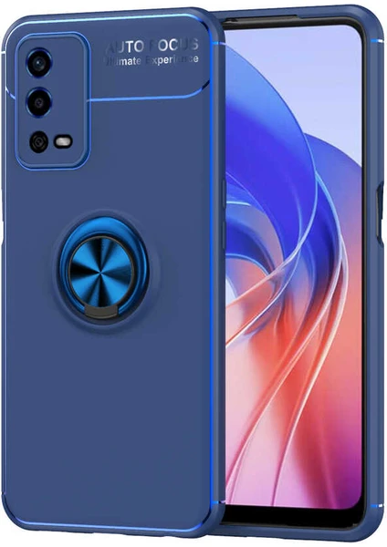 Case 4u Oppo A55 4g Kılıf Autofocus Shockprof Ravel Yüzüklü Standlı Slikon Kapak Lacivert