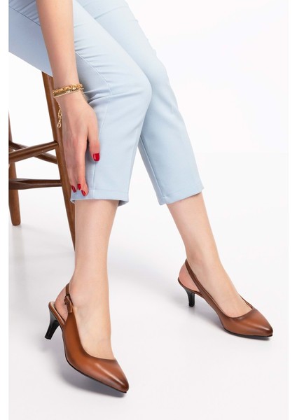 Kadın Deri Orta Boy Topuk Stiletto VDT.230 - Taba - 42