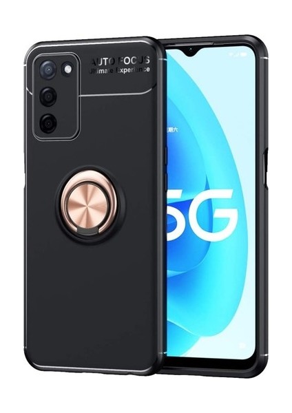 Oppo A55 5g Kılıf Autofocus Shockprof Ravel Yüzüklü Standlı Slikon Kapak Siyah R.Gold