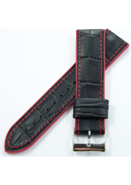 Bizon Siyah Deri Saat Kordonu 22MM Spor Kırmızı Silikon Koku Yapm fiyatları