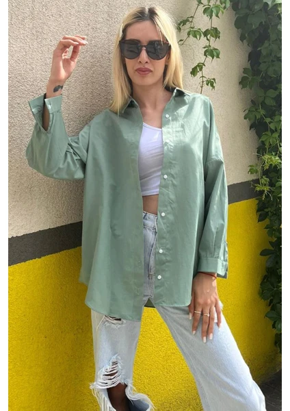 Mad Girls Çağla Yeşili Oversize Gömlek MG1369