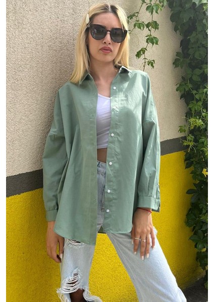 Mad Girls Çağla Yeşili Oversize Gömlek MG1369