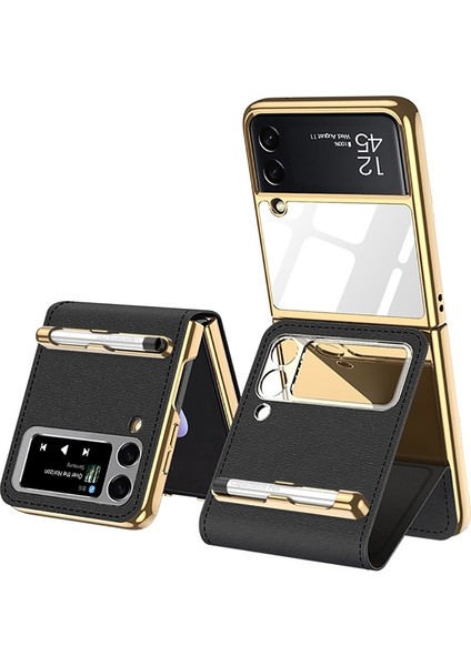 Samsung Galaxy Z Flip3 5g Serin Siyah Için Gkk Güzellik Çantası Deri Kılıf