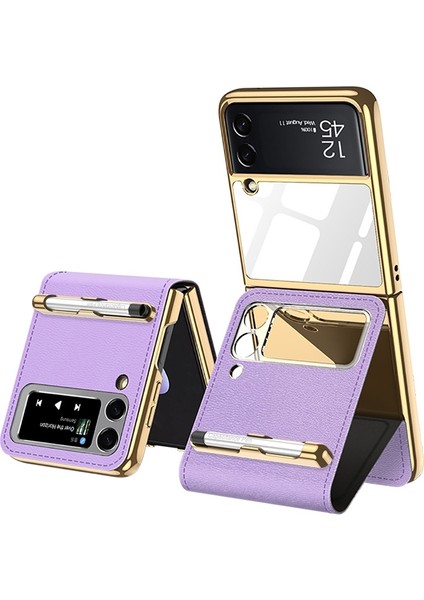 Samsung Galaxy Z Flip3 5g Dreamland Mor Için Gkk Güzellik Çantası Deri Kılıf