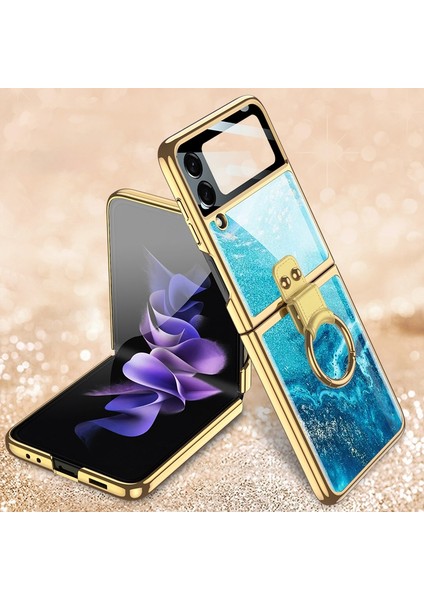 Samsung Galaxy Z Flip3 5g Sıvı Mavisi Için Gkk Temperli Gl Telefon Kasası