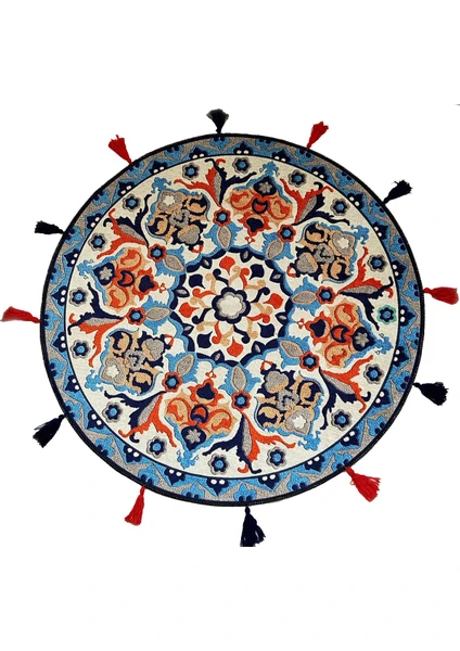 Rugs Modern Suzani Blue 601 Etnik ve Çini Desen Yuvarlak Püsküllü Halı