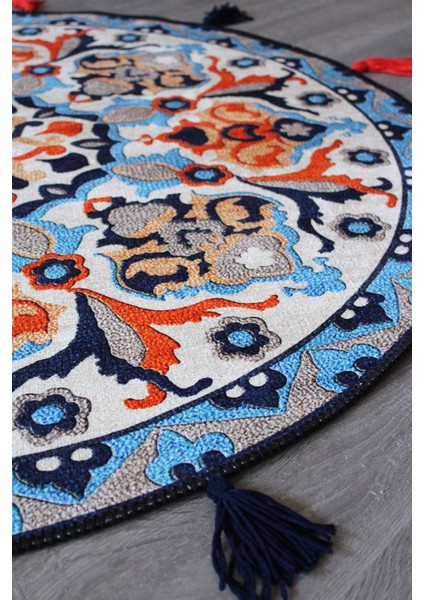 Suzani Blue 601 Etnik ve Çini Desen Yuvarlak Püsküllü Halı fiyatları